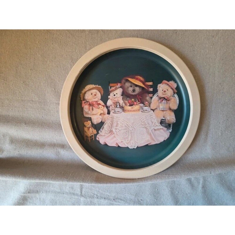 Vintage Teddy Bear Tea Party Round Tin Tray